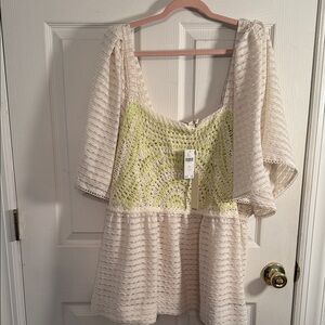 Anthropologie Cream and Yellow Crochet Top